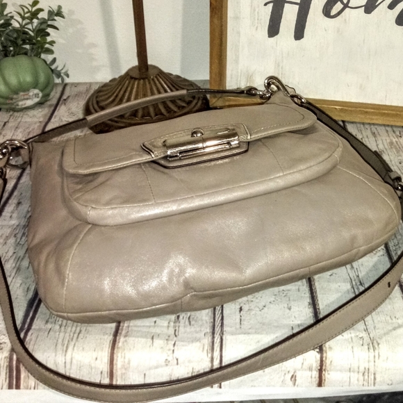 😍 Coach Taupe Gray Leather Kristin Satchel Crossbody Shoulder Bag - Picture 8 of 11